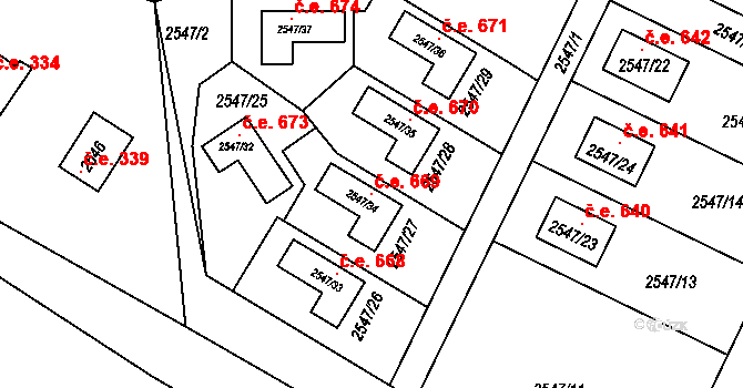Jedovnice 669 na parcele st. 2547/34 v KÚ Jedovnice, Katastrální mapa
