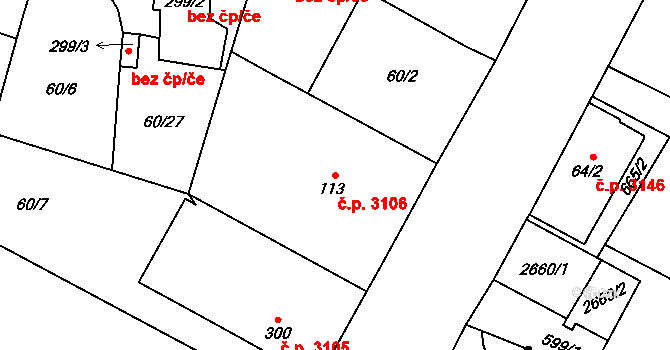 Jihlava 3106 na parcele st. 113 v KÚ Bedřichov u Jihlavy, Katastrální mapa