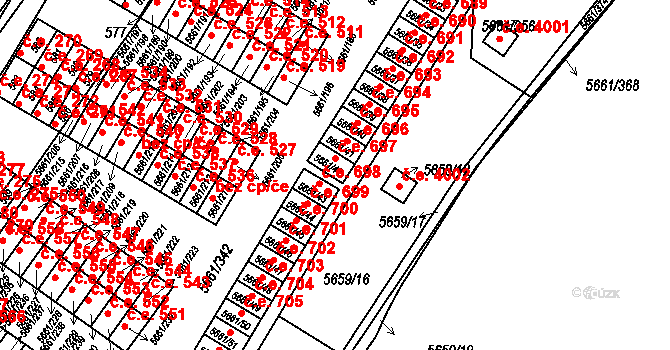 Jihlava 697 na parcele st. 5661/42 v KÚ Jihlava, Katastrální mapa