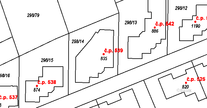 Horoměřice 539 na parcele st. 835 v KÚ Horoměřice, Katastrální mapa