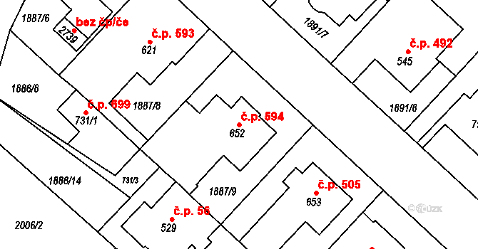 Tišnov 594 na parcele st. 652 v KÚ Tišnov, Katastrální mapa