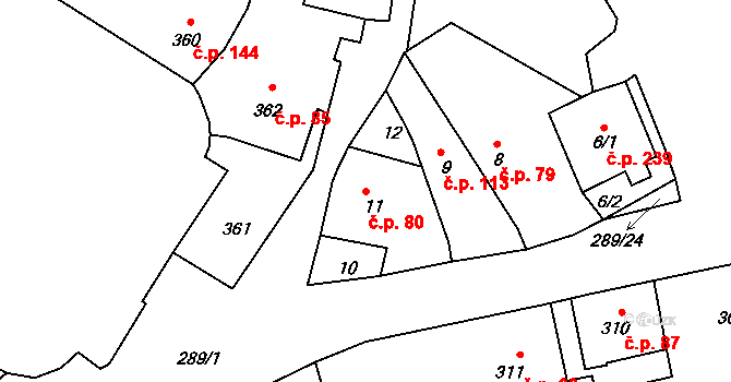 Větrný Jeníkov 80 na parcele st. 11 v KÚ Větrný Jeníkov, Katastrální mapa