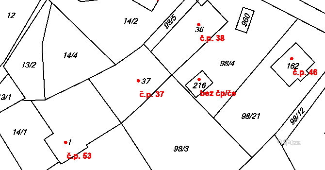 Rounek 37, Vyskytná nad Jihlavou na parcele st. 37 v KÚ Rounek, Katastrální mapa