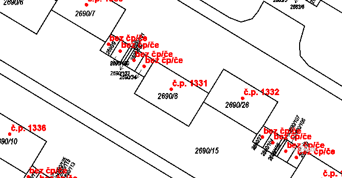 Slavkov u Brna 1331 na parcele st. 2690/8 v KÚ Slavkov u Brna, Katastrální mapa
