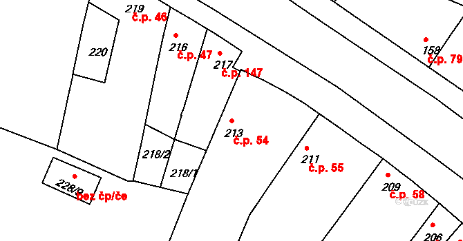 Mochov 54 na parcele st. 213 v KÚ Mochov, Katastrální mapa