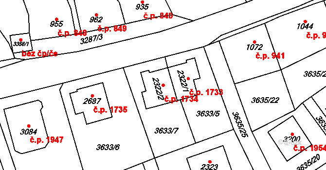 Kraslice 1734 na parcele st. 2322/2 v KÚ Kraslice, Katastrální mapa