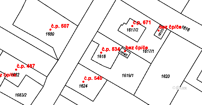 Hrádek nad Nisou 534 na parcele st. 1618 v KÚ Hrádek nad Nisou, Katastrální mapa