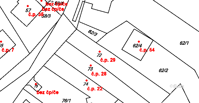 Hrádkov 29, Boskovice na parcele st. 72 v KÚ Hrádkov, Katastrální mapa