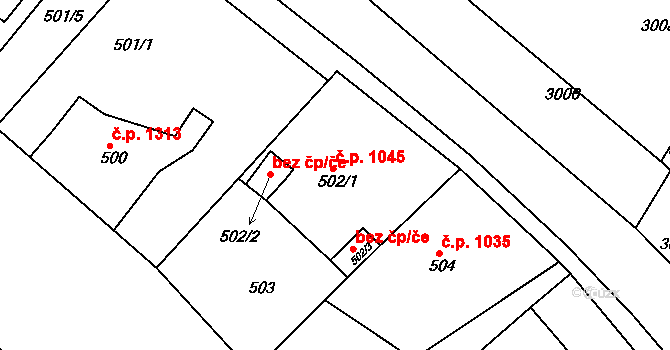 Tachov 1045 na parcele st. 502/1 v KÚ Tachov, Katastrální mapa