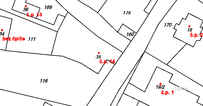 Olešnice 14, Bouzov na parcele st. 35 v KÚ Olešnice u Bouzova, Katastrální mapa