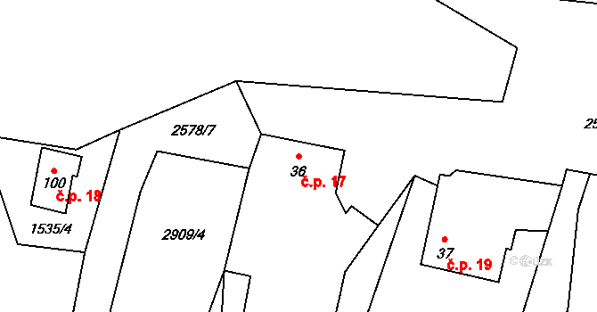Čeřín 17, Rožmitál na Šumavě na parcele st. 36 v KÚ Čeřín, Katastrální mapa