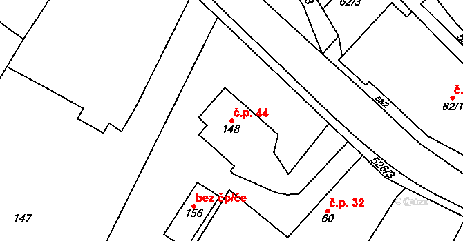 Třebovětice 44, Cerekvice nad Bystřicí na parcele st. 148 v KÚ Třebovětice, Katastrální mapa