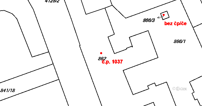 Roudnice nad Labem 1037 na parcele st. 862 v KÚ Roudnice nad Labem, Katastrální mapa