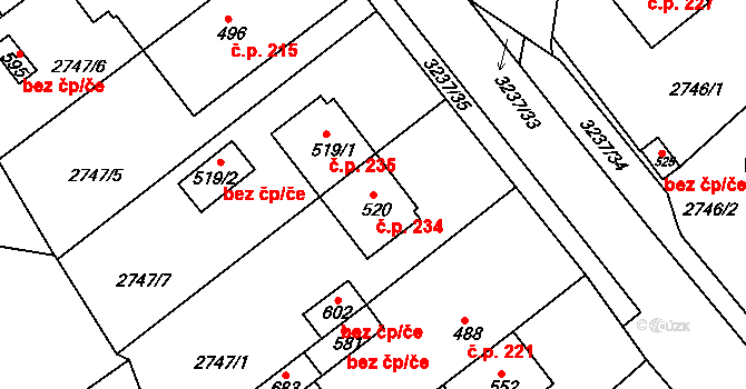Lužná 234 na parcele st. 520 v KÚ Lužná u Vsetína, Katastrální mapa