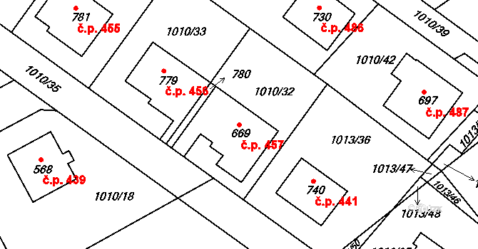 Stará Paka 457 na parcele st. 669 v KÚ Stará Paka, Katastrální mapa