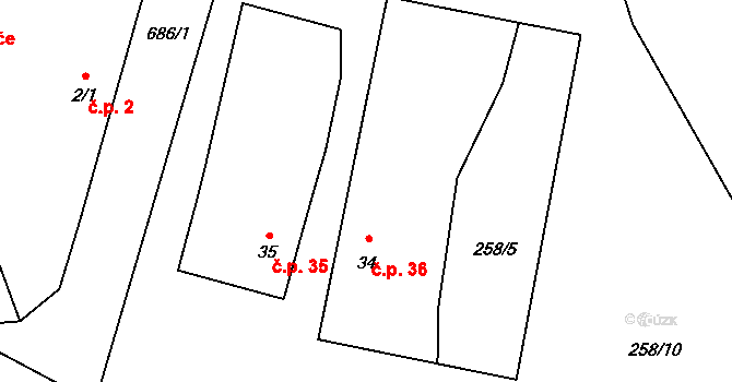 Tuchonice 36, Žimutice na parcele st. 34 v KÚ Tuchonice, Katastrální mapa