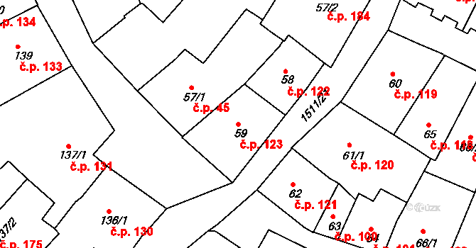 Prachatice I 123, Prachatice na parcele st. 59 v KÚ Prachatice, Katastrální mapa