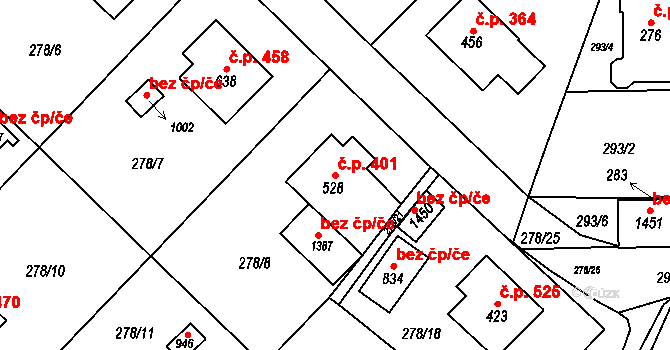 Jablonné nad Orlicí 401 na parcele st. 528 v KÚ Jablonné nad Orlicí, Katastrální mapa