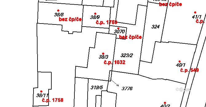 Lysá nad Labem 1032 na parcele st. 38/3 v KÚ Lysá nad Labem, Katastrální mapa