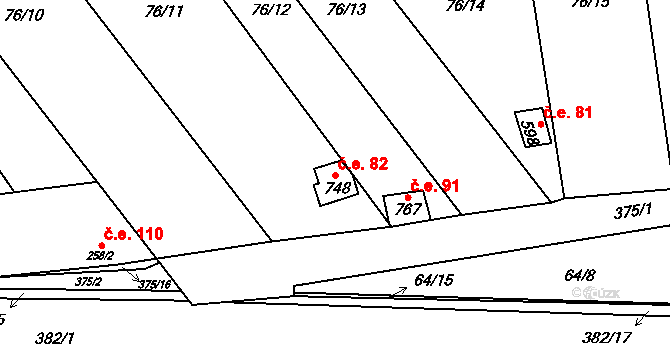 Černčice 82 na parcele st. 748 v KÚ Černčice u Loun, Katastrální mapa