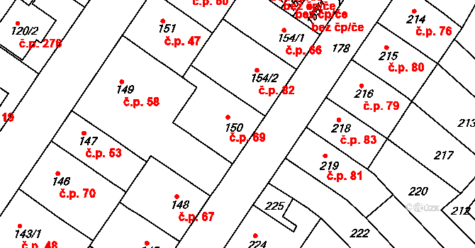 Prosetice 69, Teplice na parcele st. 150 v KÚ Prosetice, Katastrální mapa