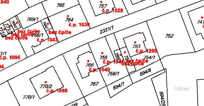 Trnovany 1041, Teplice na parcele st. 755 v KÚ Teplice-Trnovany, Katastrální mapa