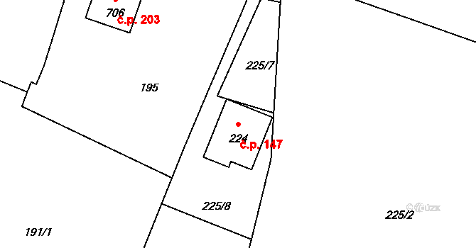 Lubno 147, Frýdlant nad Ostravicí na parcele st. 224 v KÚ Lubno, Katastrální mapa