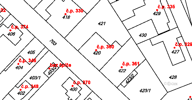 Svatava 360 na parcele st. 420 v KÚ Svatava, Katastrální mapa