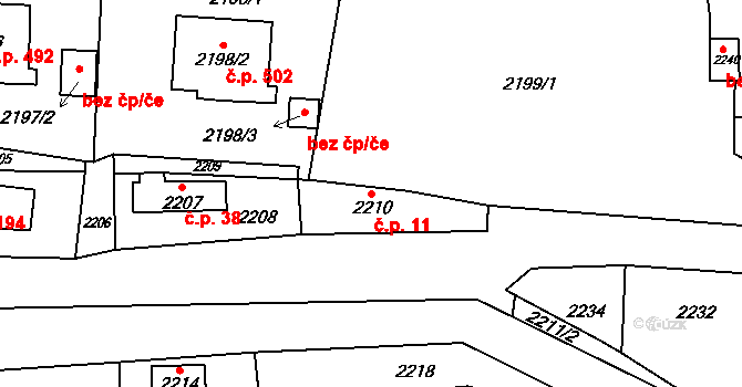 Jablůnka 11 na parcele st. 2210 v KÚ Jablůnka, Katastrální mapa