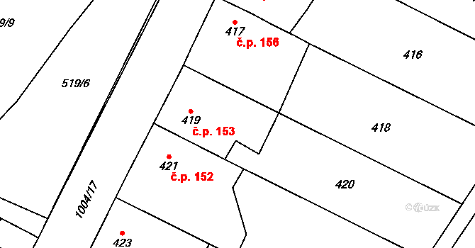 Klikov 153, Suchdol nad Lužnicí na parcele st. 419 v KÚ Klikov, Katastrální mapa
