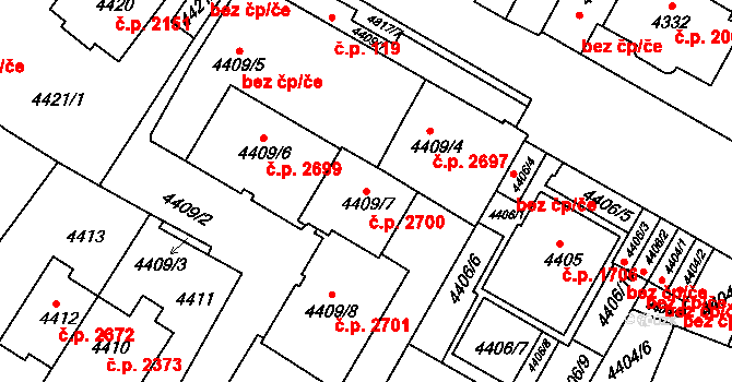 Smíchov 2700, Praha na parcele st. 4409/7 v KÚ Smíchov, Katastrální mapa