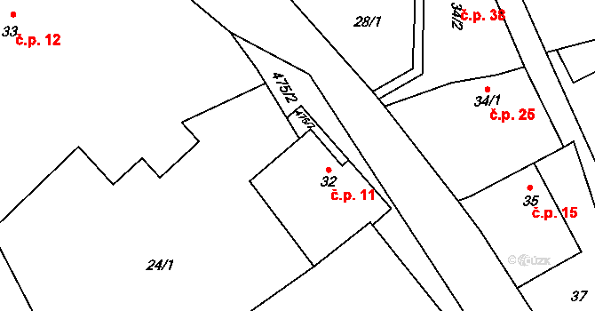 Černín 11, Zdice na parcele st. 32 v KÚ Černín u Zdic, Katastrální mapa
