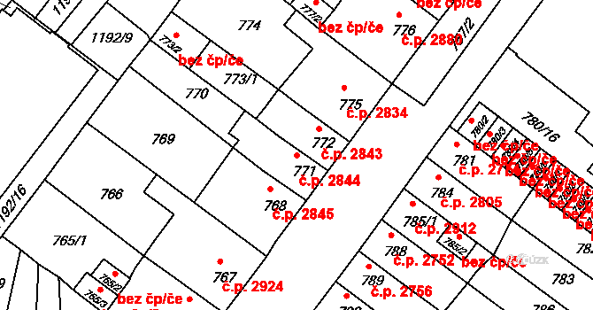 Chomutov 2844 na parcele st. 771 v KÚ Chomutov II, Katastrální mapa