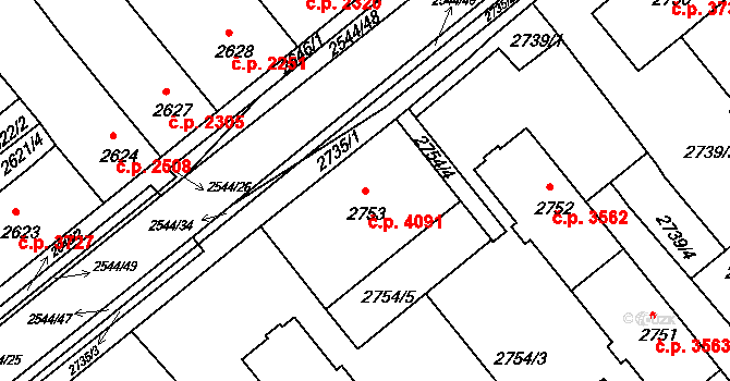 Chomutov 4091 na parcele st. 2753 v KÚ Chomutov II, Katastrální mapa