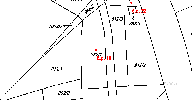 Černá Louže 10, Rynoltice na parcele st. 232/1 v KÚ Polesí u Rynoltic, Katastrální mapa