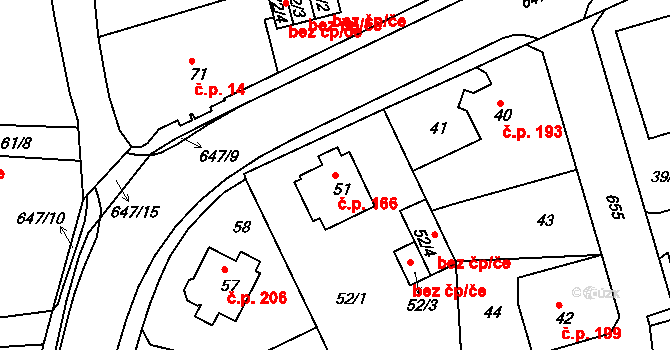 Liberec VIII-Dolní Hanychov 166, Liberec na parcele st. 51 v KÚ Dolní Hanychov, Katastrální mapa