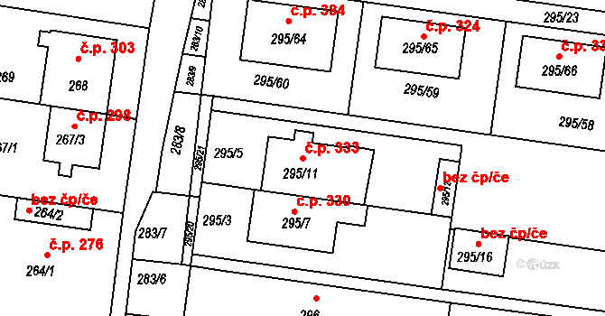 Opatovice 333 na parcele st. 295/11 v KÚ Opatovice u Rajhradu, Katastrální mapa