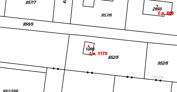 Litice 1170, Plzeň na parcele st. 1086 v KÚ Valcha, Katastrální mapa