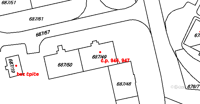 Lobzy 946,947, Plzeň na parcele st. 687/50 v KÚ Lobzy, Katastrální mapa