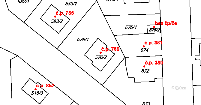 Černice 769, Plzeň na parcele st. 576/2 v KÚ Bručná, Katastrální mapa