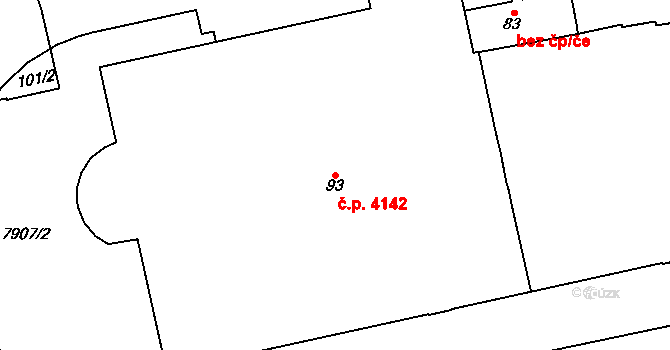 Prostějov 4142 na parcele st. 93 v KÚ Prostějov, Katastrální mapa