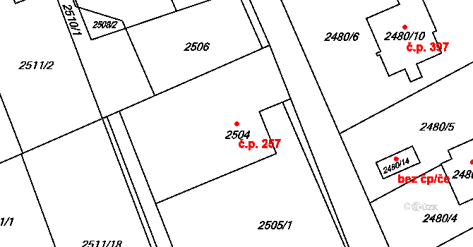 Dolní Suchá 257, Havířov na parcele st. 2504 v KÚ Dolní Suchá, Katastrální mapa