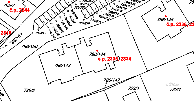 Horní Počernice 2334,2335, Praha na parcele st. 786/144 v KÚ Horní Počernice, Katastrální mapa