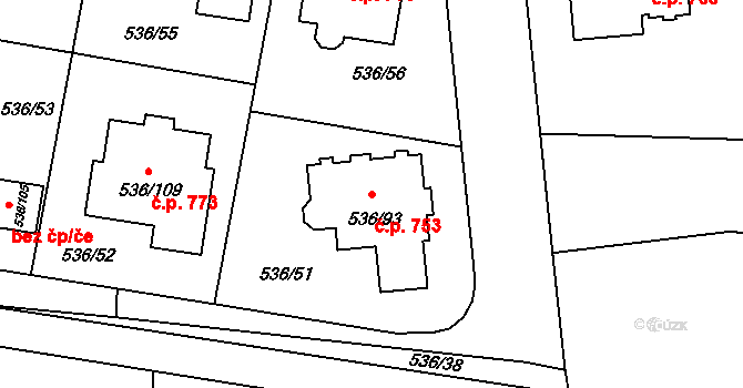 Průhonice 753 na parcele st. 536/93 v KÚ Hole u Průhonic, Katastrální mapa
