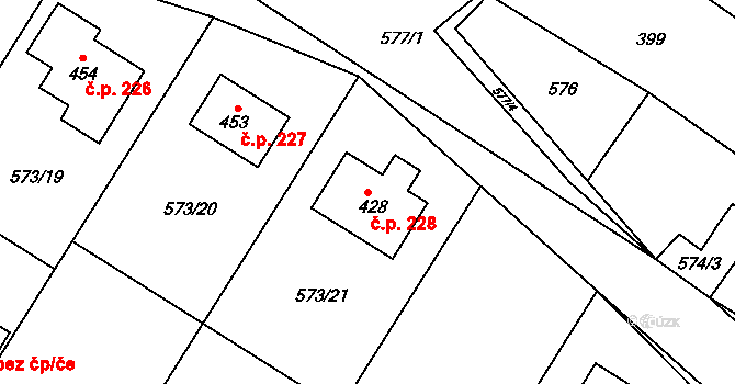 Škrdlovice 228 na parcele st. 428 v KÚ Škrdlovice, Katastrální mapa