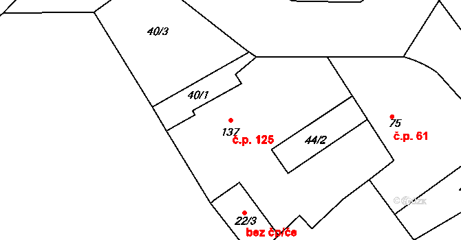 Jabkenice 125 na parcele st. 137 v KÚ Jabkenice, Katastrální mapa