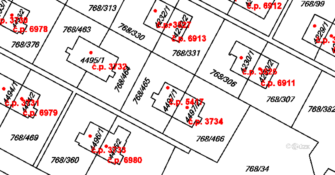 Zlín 5417 na parcele st. 4497/1 v KÚ Zlín, Katastrální mapa