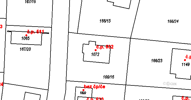 Klecany 532 na parcele st. 1072 v KÚ Klecany, Katastrální mapa
