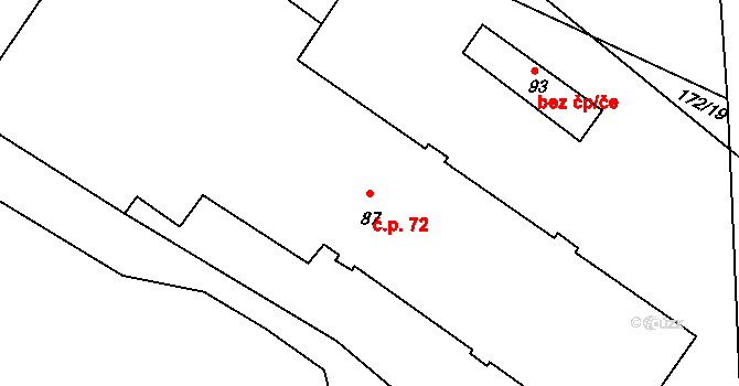 Líský 72 na parcele st. 87 v KÚ Líský, Katastrální mapa