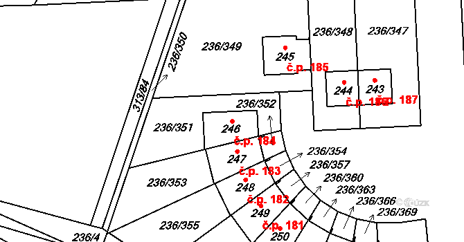 Němčice 184 na parcele st. 246 v KÚ Němčice nad Labem, Katastrální mapa